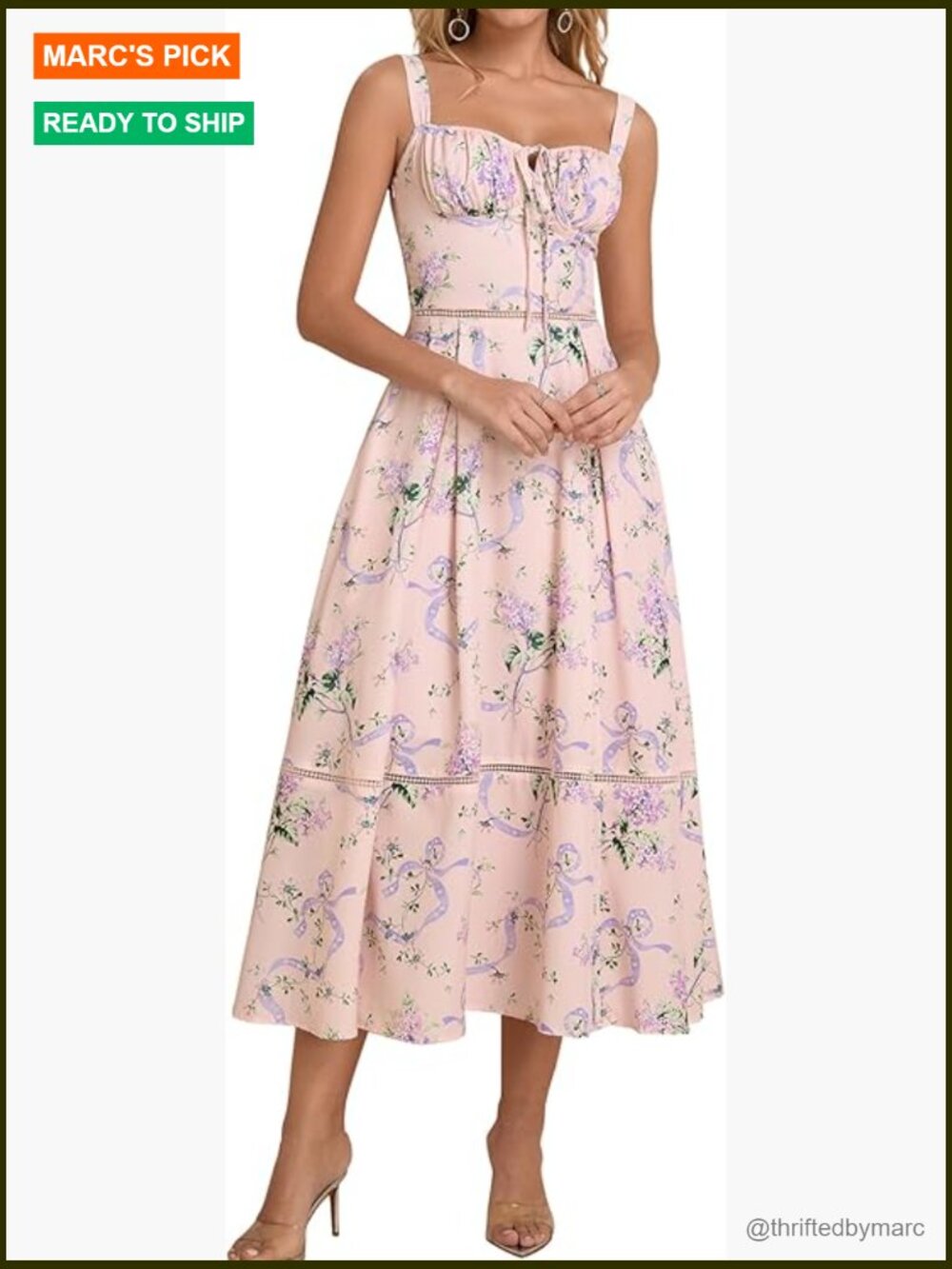Lace Up Corset Midi Dress Flowy Wedding Guest Dress with Pockets